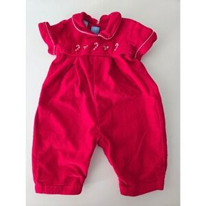 Anavini Baby Red Corduroy‎ Candy Cane Holiday Romper Jumper 3M